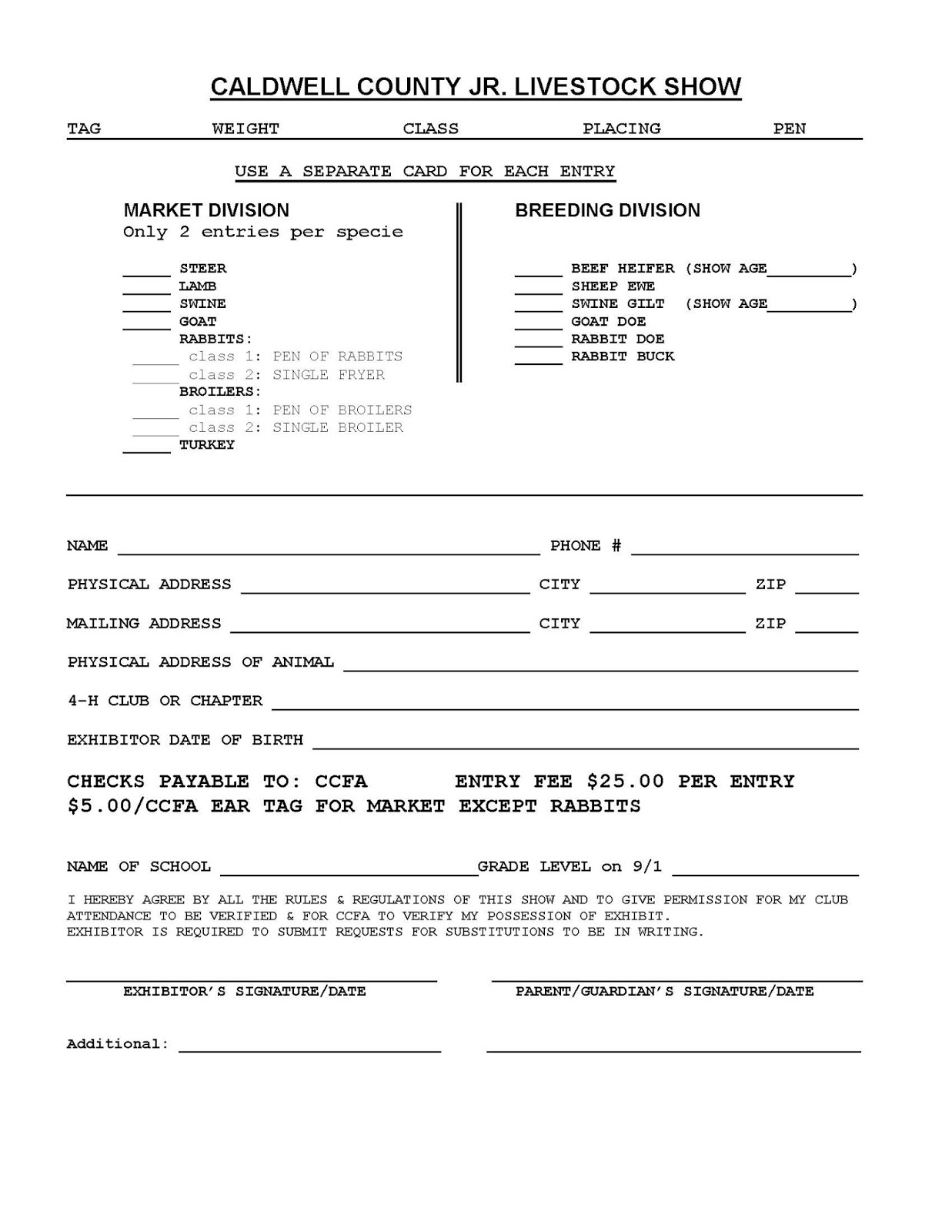 Caldwell County 4H Blog Caldwell County Junior Livestock Show entries