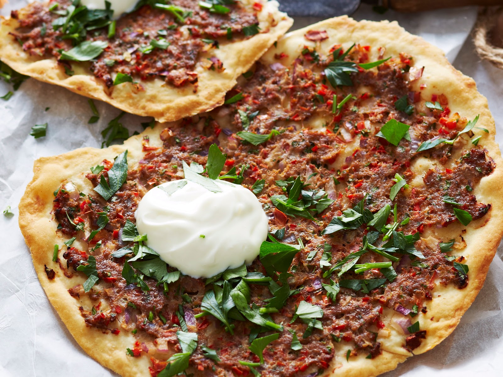 Crispy turkish lamb pizzas recipe LEBANESE RECIPES