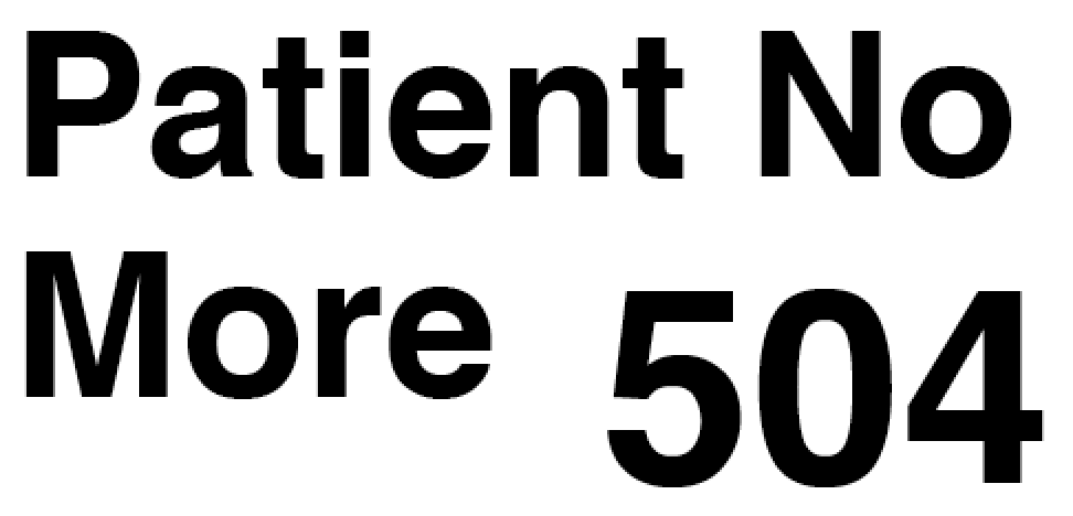 504 Patient No More logo. Patient No More is aligned to the left and the numbers 504 are large and on the bottom left of the image.