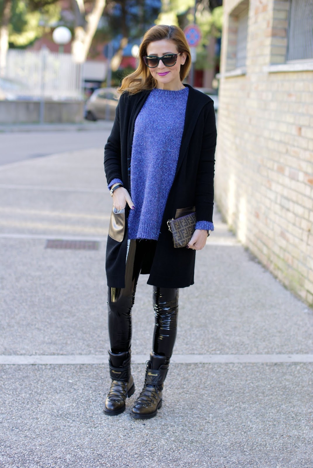 How to wear vinyl pants: my hooded cashmere cardigan from 1.2.3 Paris on Fashion and Cookies fashion blog, fashion blogger