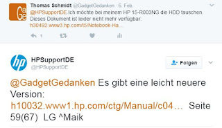 Screenshot: HP Support antwortet über Twitter Screenshot: HP Support antwortet über Twitter