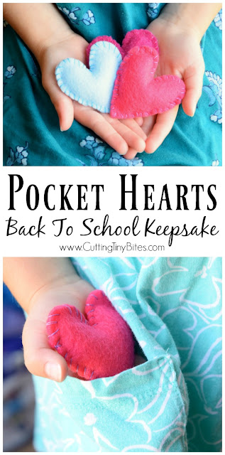 Fill a pocket heart with love as a back to school keepsake for your child.  A nice tool for helping to deal with nerves or anxiety about going back to school.  Quick and easy to sew!