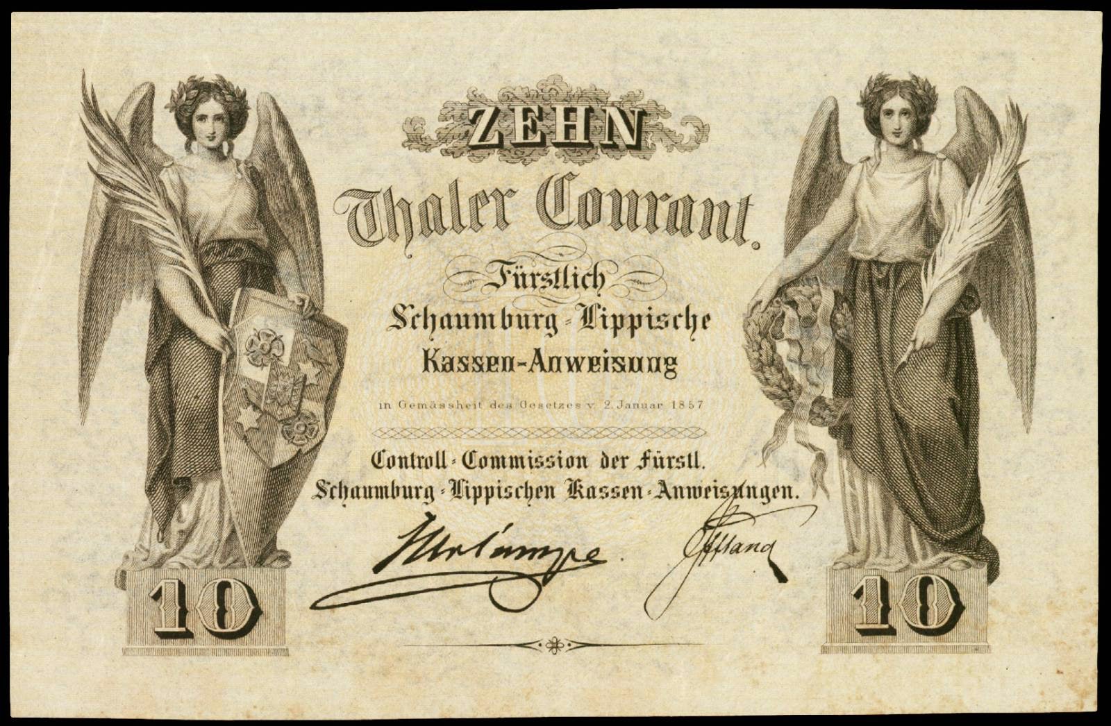 German States banknotes 10 Thaler Courant Schaumburg-Lippe