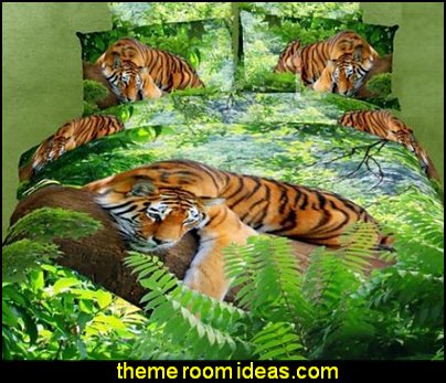Green Color Tiger Print 4 Piece Bedding Sets Green Color Tiger Print 4 Piece Bedding Sets