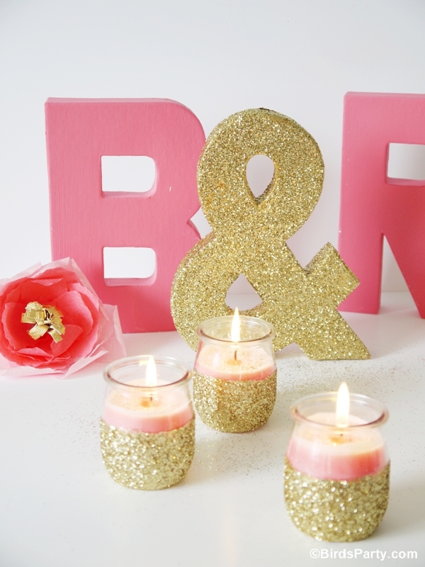 DIY Pink Candles and Glitter Candle Holders - BirdsParty.com