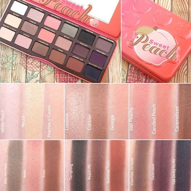 too faced sweet peach palette swatch