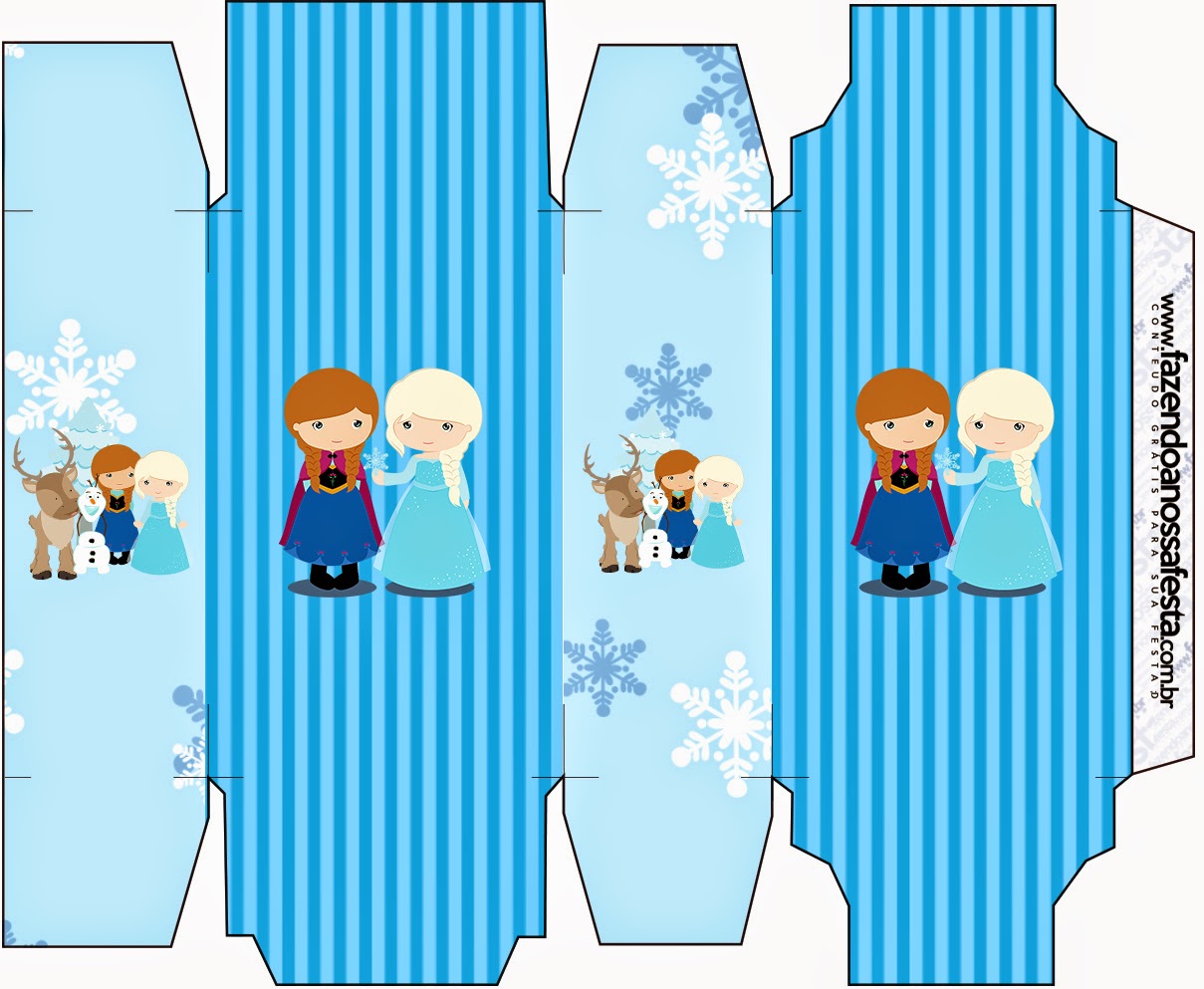Frozen Niñas en Navidad: Cajas para Imprimir Gratis. Caja para Imprimir Gratis de Frozen Niñas para Navidad Azul.