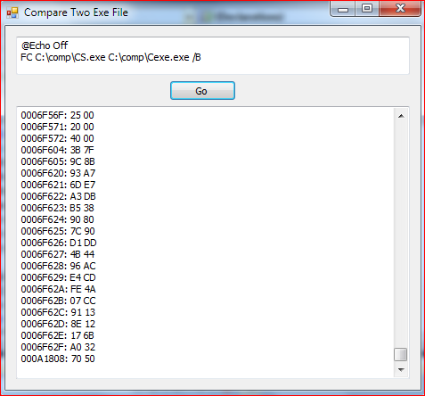 Compare two windows applications in VB 2010 VB 2010 Binary Diff example