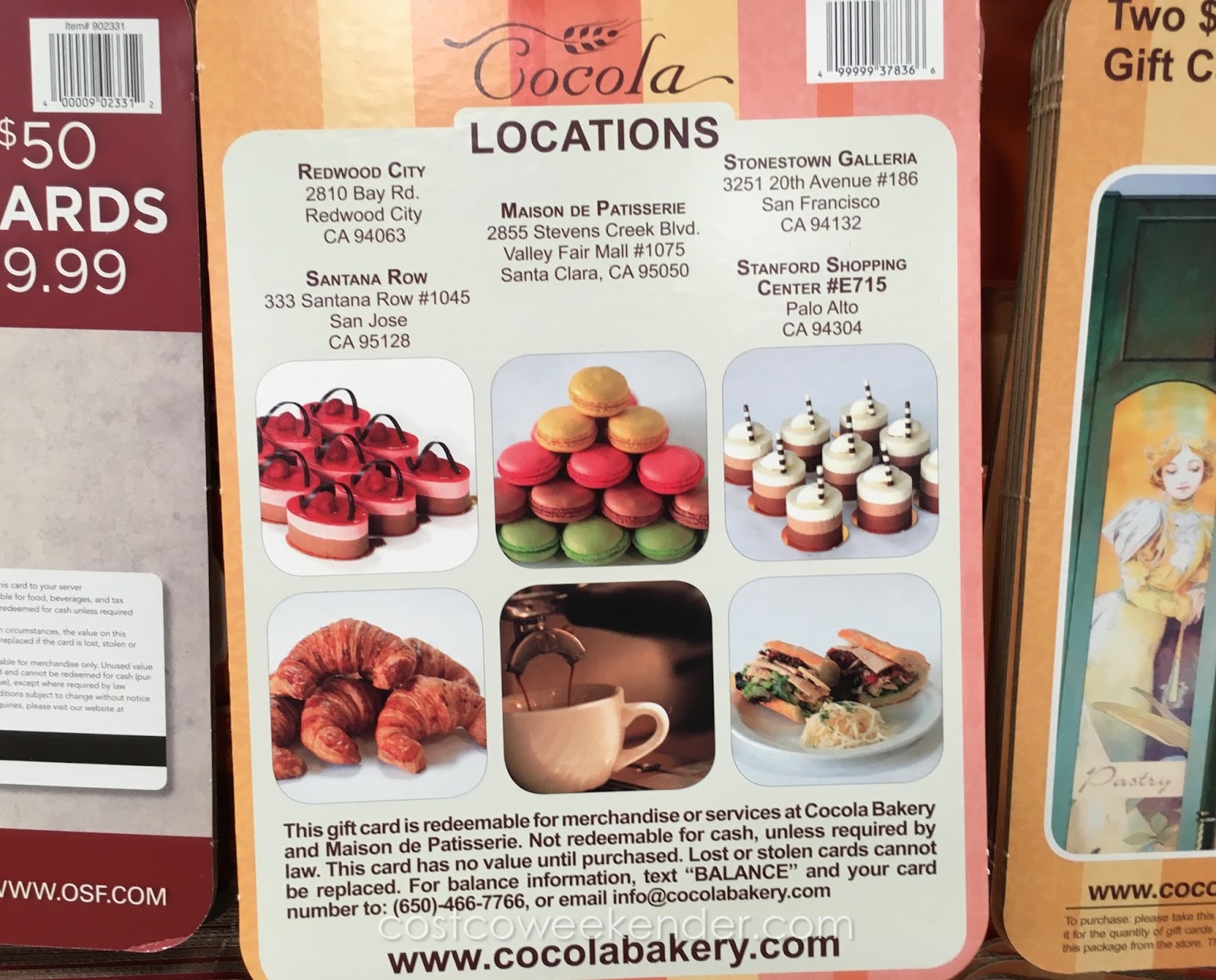 Cocola Bakery 2 25 Gift Cards Costco Weekender