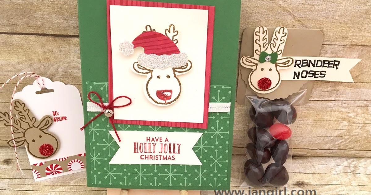 Jan Girl Stampin' Up Cookie Cutter Christmas Reindeer card, treat and tag