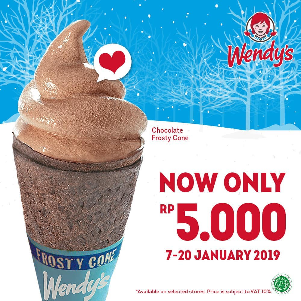 #Wendy's - Promo Chocolate Frosty Cone hanya 5 ribu (s.d 20 Jan 2019) #Wendy's - Promo Chocolate Frosty Cone hanya 5 ribu (s.d 20 Jan 2019)