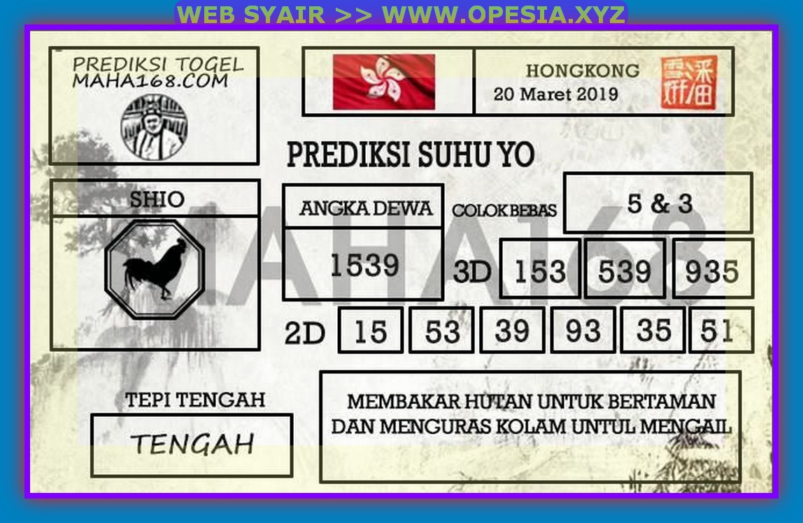Kode Syair hongkong Rabu 20 Maret 2019 GOsyair SEDIA