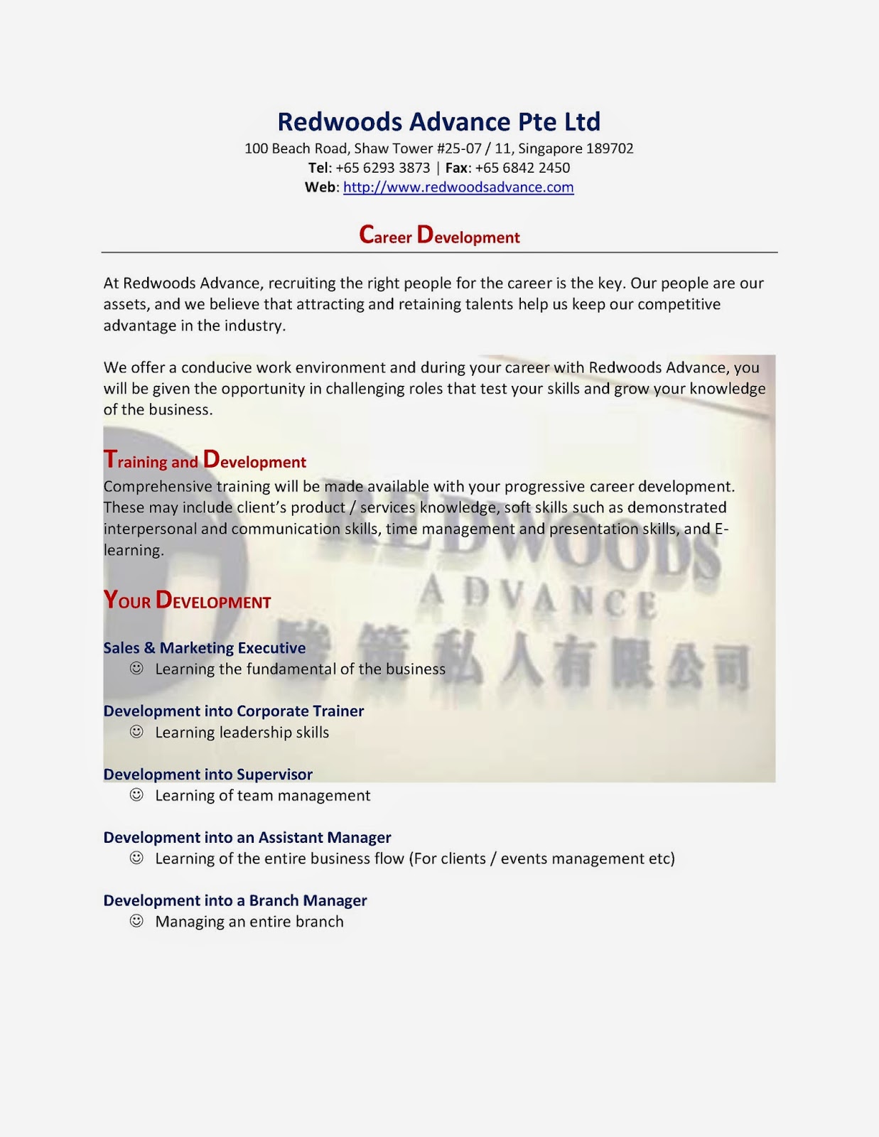 Redwoods Advance - Career Development Programme
