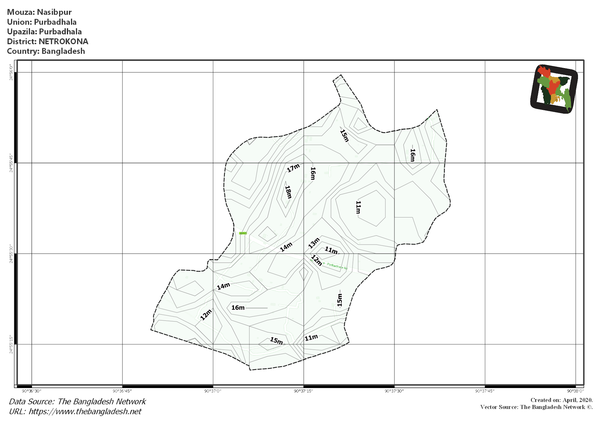 Map of Nasibpur Mouza of Purbadhala Upazila, NETROKONA, Bangladesh.