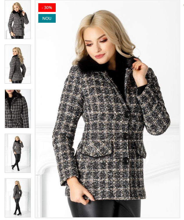 Jacheta de iarna eleganta neagra in carouri si paiete Blanita detasabila Jacheta de iarna eleganta neagra in carouri si paiete Blanita detasabila