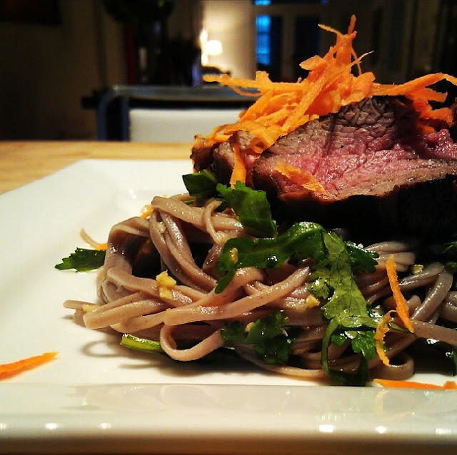 DINNER by LANY Teriyaki Steak With Buckwheat and Yam Noodles Dressed