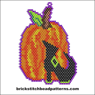 Click for a larger image of the Witch Shoe and Pumpkin Halloween bead pattern labeled color chart.