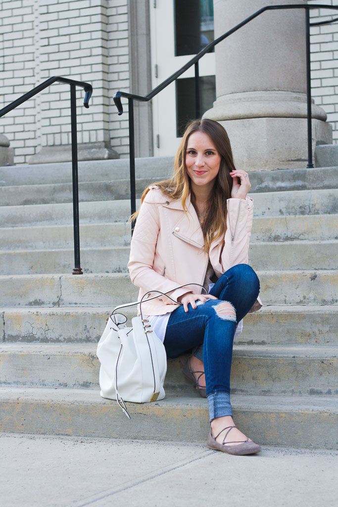 Blush Leather Jacket Twenties Girl Style