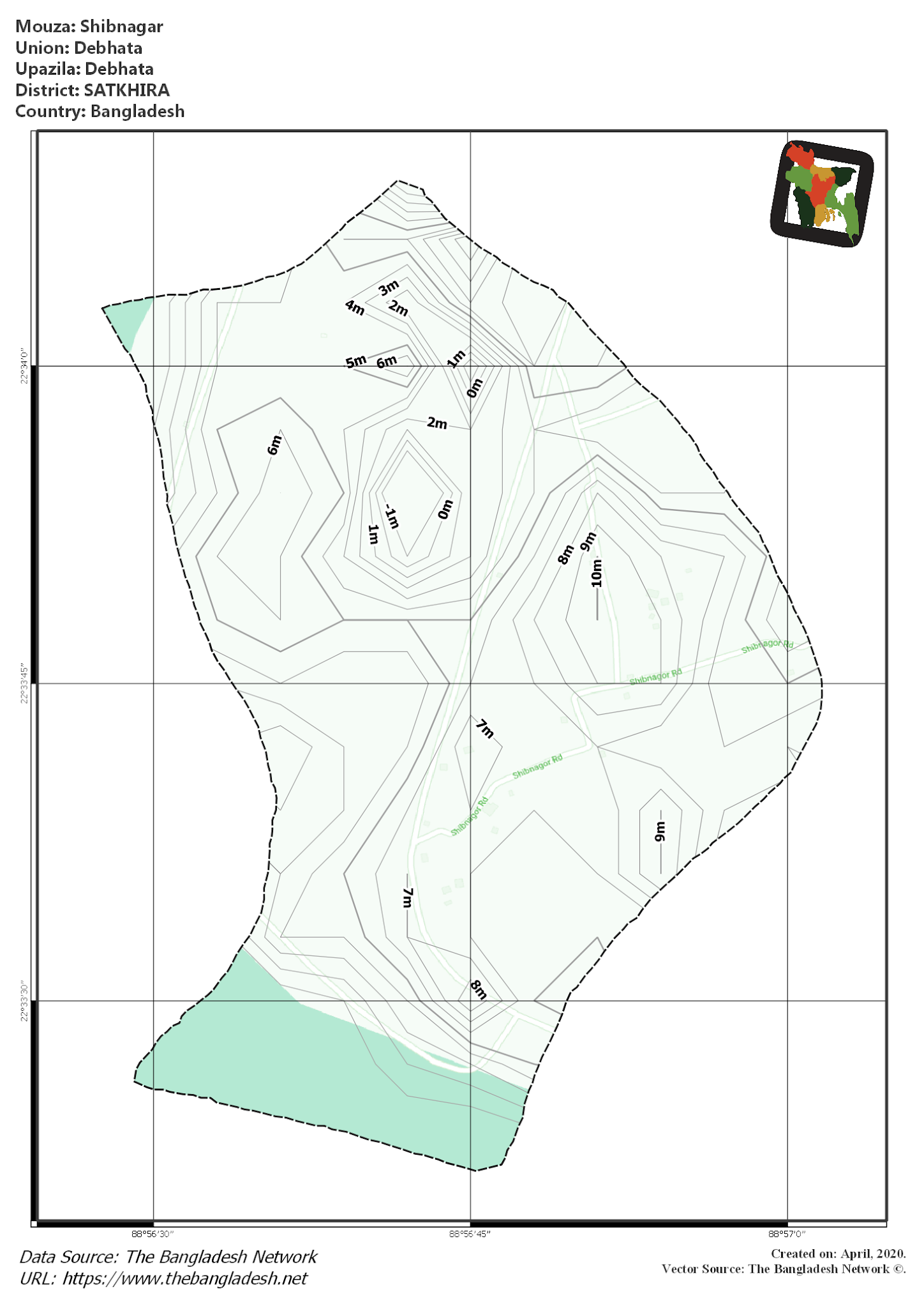 Map of Shibnagar Mouza of Debhata Upazila, SATKHIRA, Bangladesh.