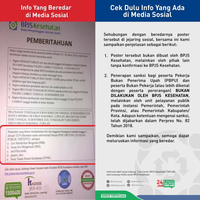 Informasi Soal Penunggak Iuran BPJS yang Viral Ternyata Hoax Informasi Soal Penunggak Iuran BPJS yang Viral Ternyata Hoax