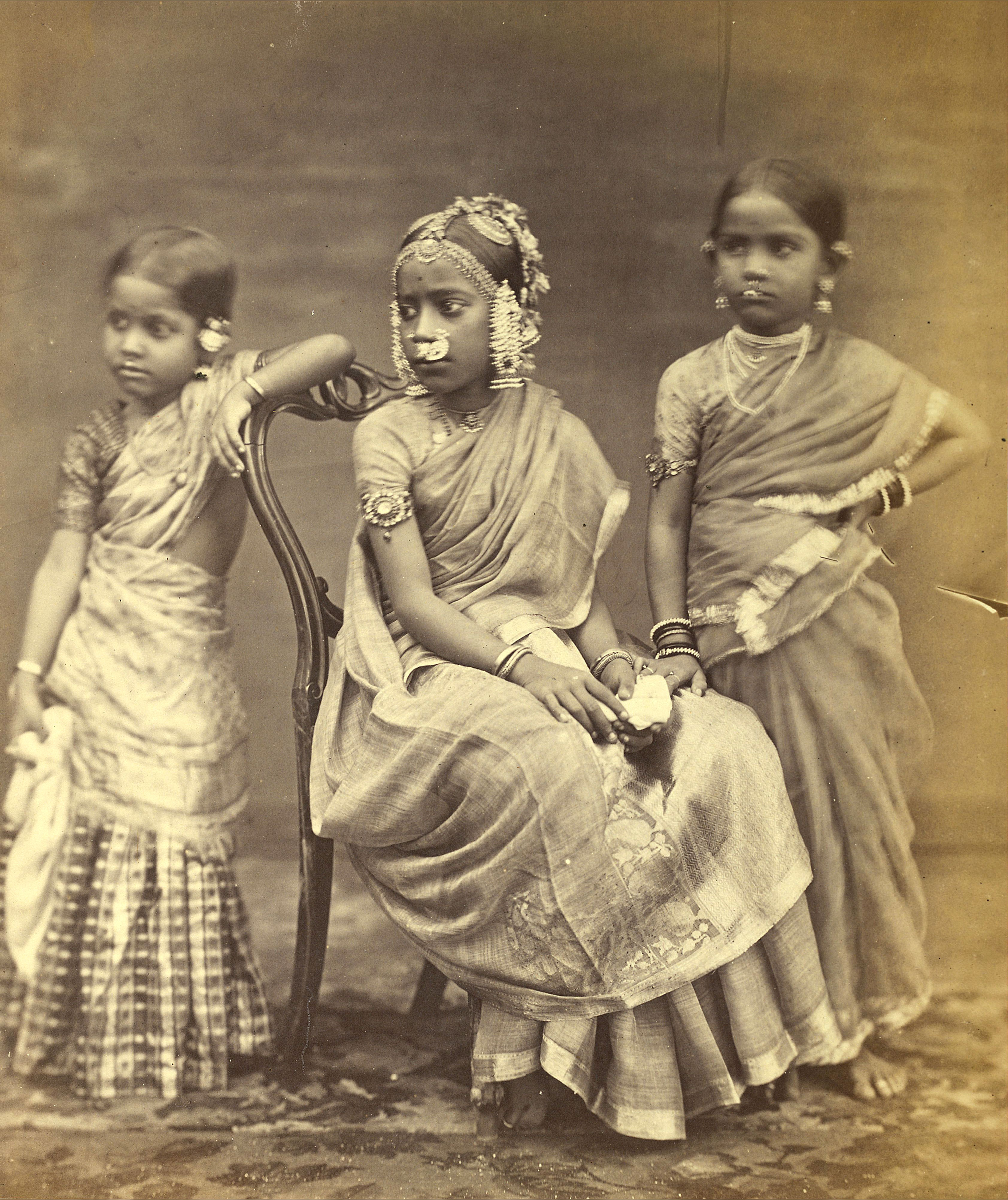 Studio portrait of Three Girls Wearing Jewellery - Madras (Chennai), Tamil  Nadu 1870's - Old Indian Photos