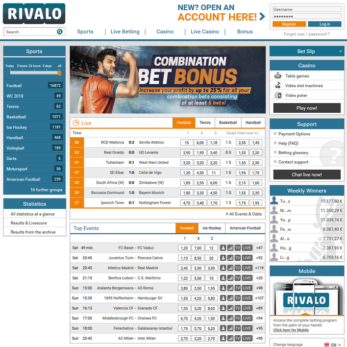 Rivalo Bookmaker Rivalo Screen