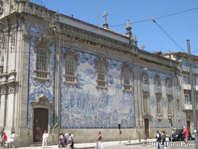 Tiled facade of Carmelitas Church in Oporto