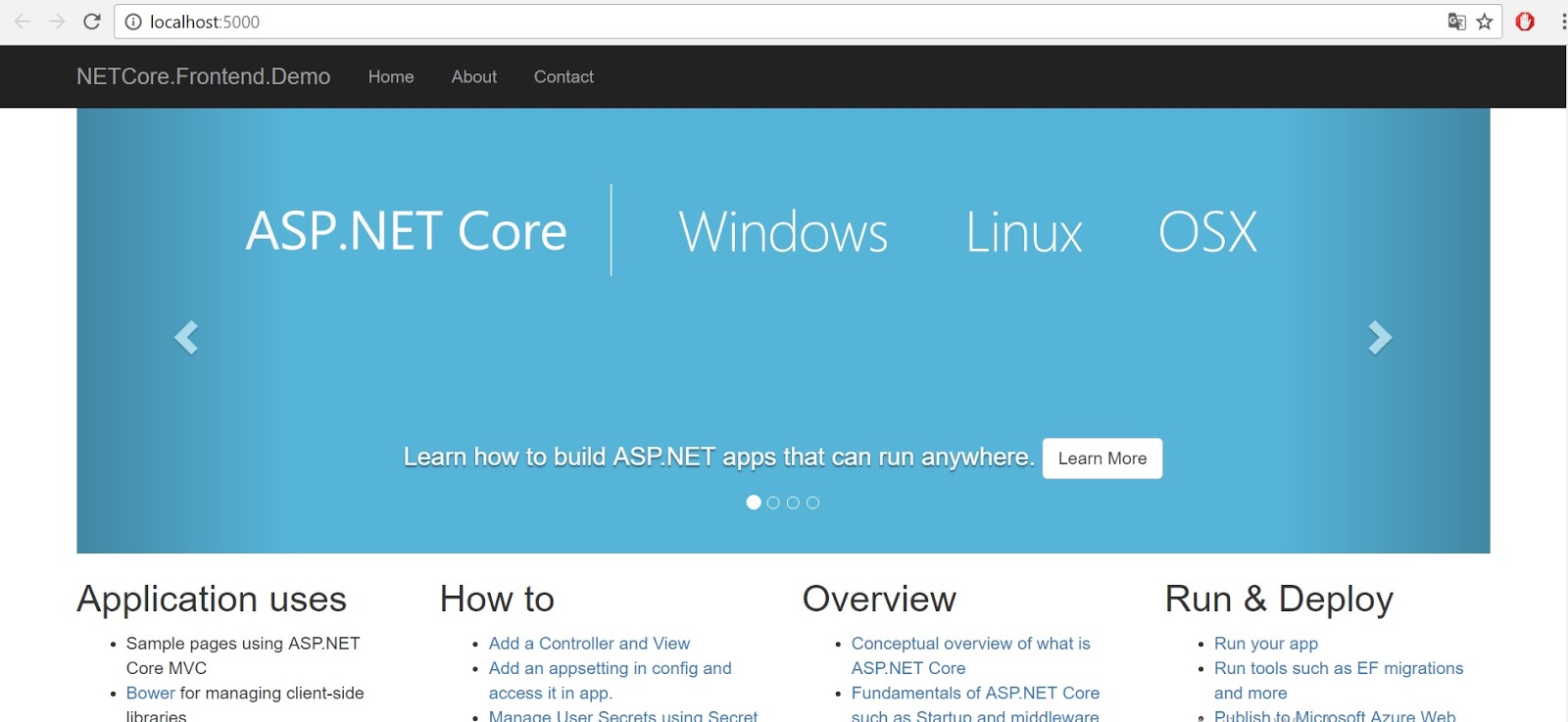 Como crear una aplicación Core y almacenarla en un contenedor de