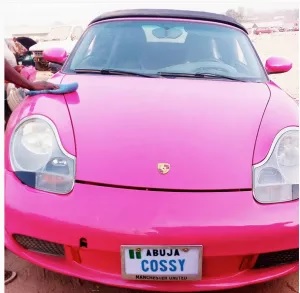COSSY ORJIAKOR FLAUNTS HER ALL-PINK PORSCHE CAR [PHOTO]