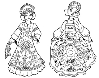 Раскраски Русские красавицы раскраска, русские красавицы, девушки, сарафан, узор