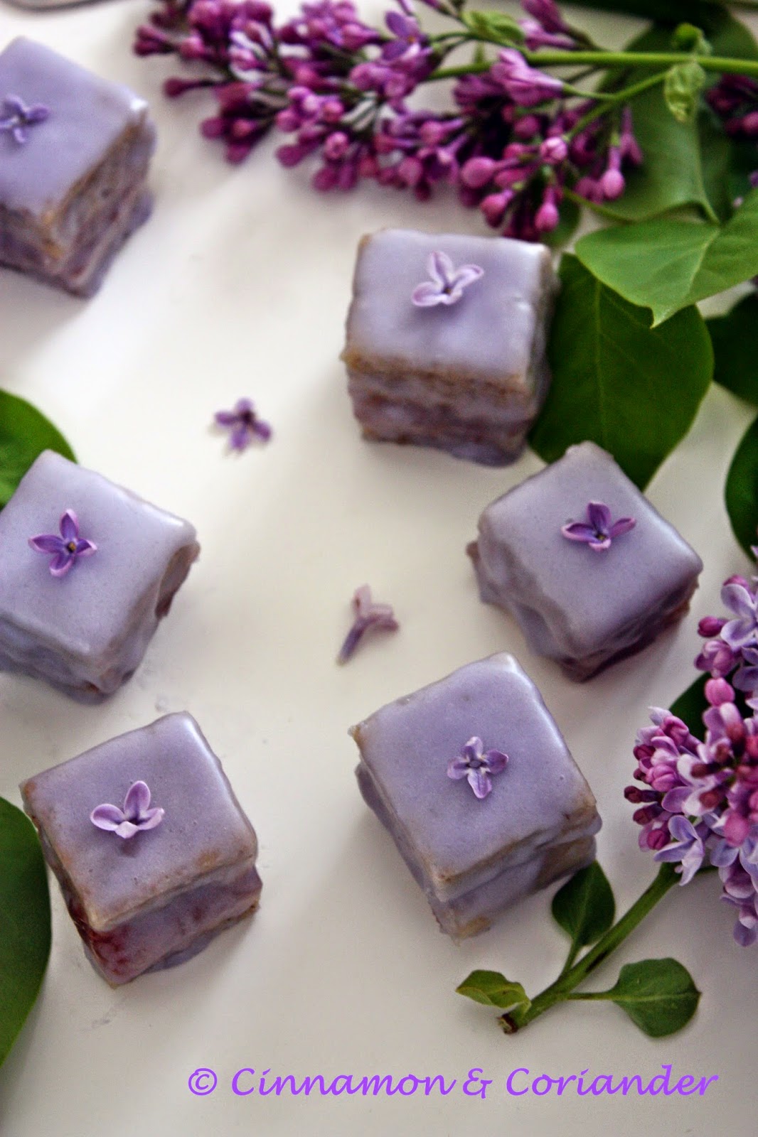 Lilac Petit Fours with Marzipan Cinnamon&Coriander