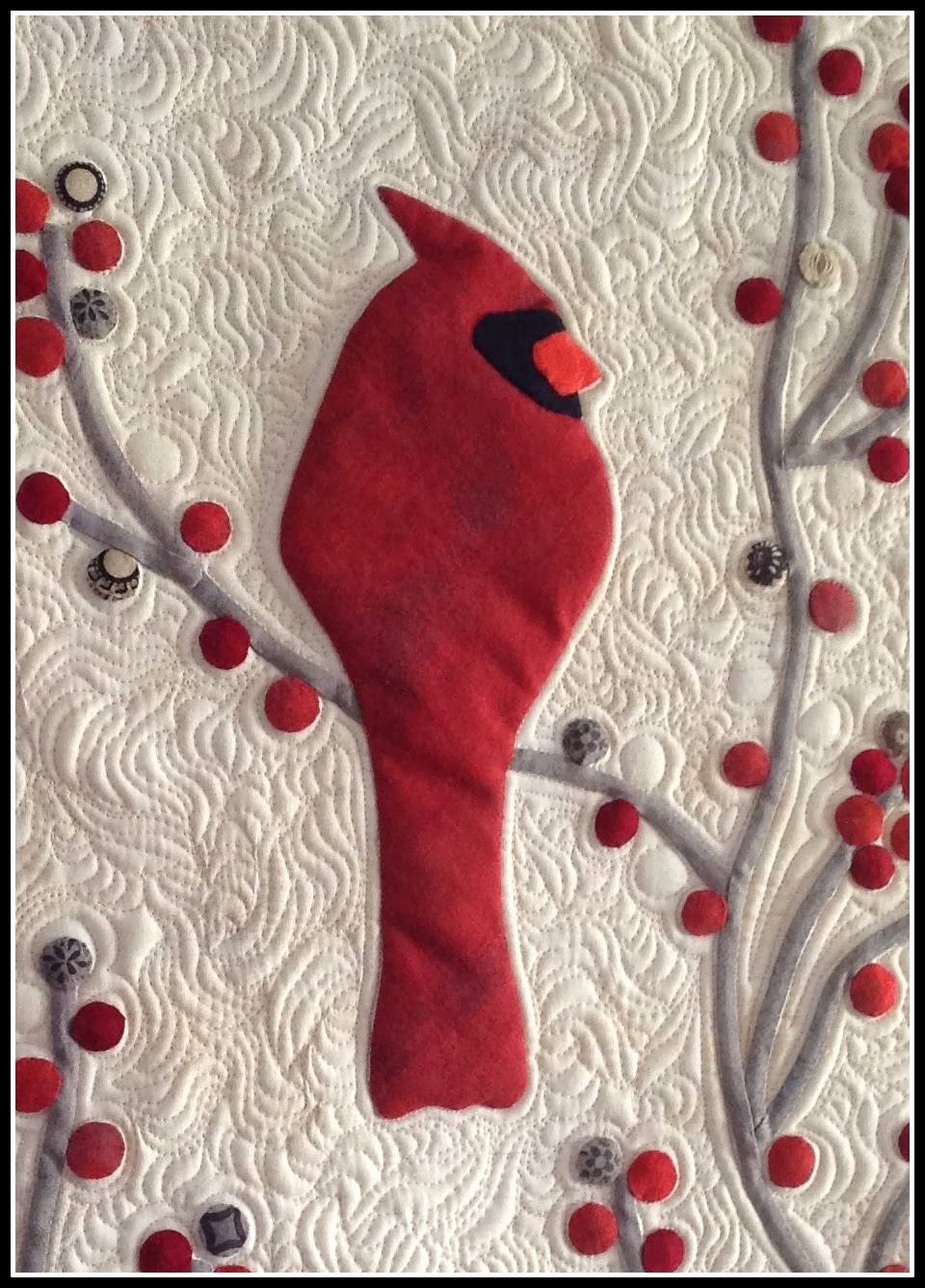Karen's Quilts, Crows and Cardinals Redbird and Berries Mini Quilt