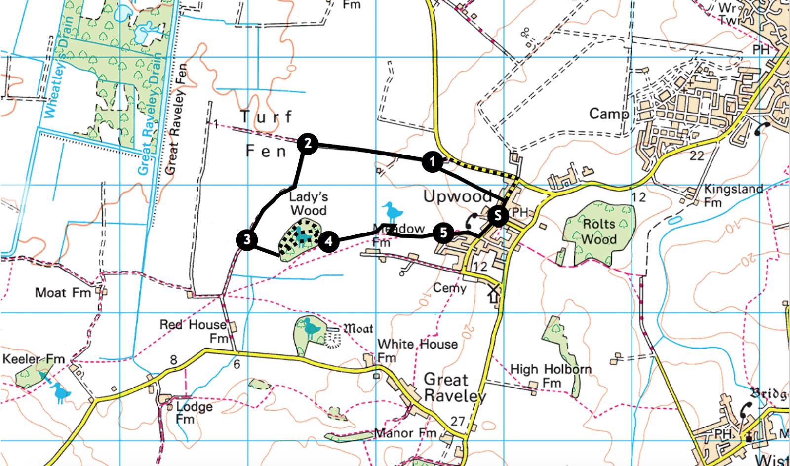 Upwood to Lady's Wood map Upwood to Lady's Wood map