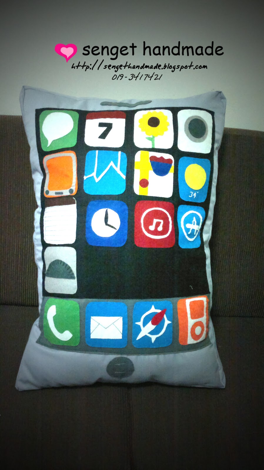 Iphone Pillow... .S.E.N.G.E.T. handmade