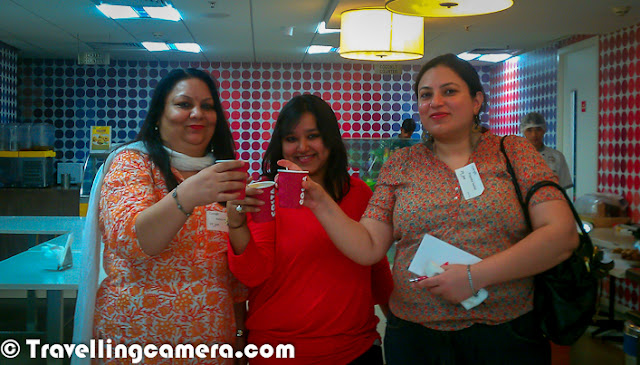 Few days back Youtube group of Google organized a Blogger's meet at Gurgaon and this Photo Journey shares some of the moments of this meet. So let's check out about Youtube Blogger Meet at Google Gurgaon and know what all happened during those 3 hrs...Event was planned to start at 3:00pm and I started from Noida at 1:15pm. Priyanka met at Rajiv Chowk and we reached the venue at right time after some discussions about Indian Blogger Meet & our team 'Delhi Sutras'. Google office is in DLF Cyber-City, so we took Metro till Dronacharya station and Auto from that point. After reaching Google office in Cyber-City, it was time for registration. After impressive registration process, everyone moved to a hall surrounded by corners/stalls of different types of snacks and drinks... After quick drinks session, meet started...As heard, Google office was very impressive. Google has not an independent space in Gurgaon and there is one floor with Google. Overall environment was quite cheerful...Few folks from Youtube Team started a presentation about Youtube and opportunities for Bloggers to try out another medium of expression. Sessions were quite interactive and there were few folks who were already having some Youtube channelsMain idea was to introduce Youtube Partner Program to the bloggers and to highlight the fact about monetizing digital content on Youtube. Overall talks were quite optimistic, but in reality people were quite apprehensive.Youtube team also shared some of the interesting channels who are started by some individuals and have been able to establish their own brands.Again there was a coffee break and it was another opportunity for folks to try various snacks options...Costa Counter inside Google Gurgaon Office, and there was good range of options available for free :) ... In fact, for Google employees as well Fruits counter at Google Gurgaon Office Aabha and Priyanka, members of Delhi-Sutras team of IBL (Indian Blogger LeaguePeople were too busy with snacks even when break time passed. Finally organizers needed to call everyone to come back and resume furtherMany bloggers were taking notes seriously and I am sure that probably everyone in the room would give a shot on Video-blogging at Youtube.