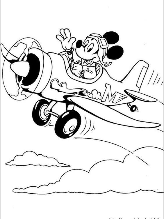 Tranh tô màu chuột Micky đi chơi bằng máy bay