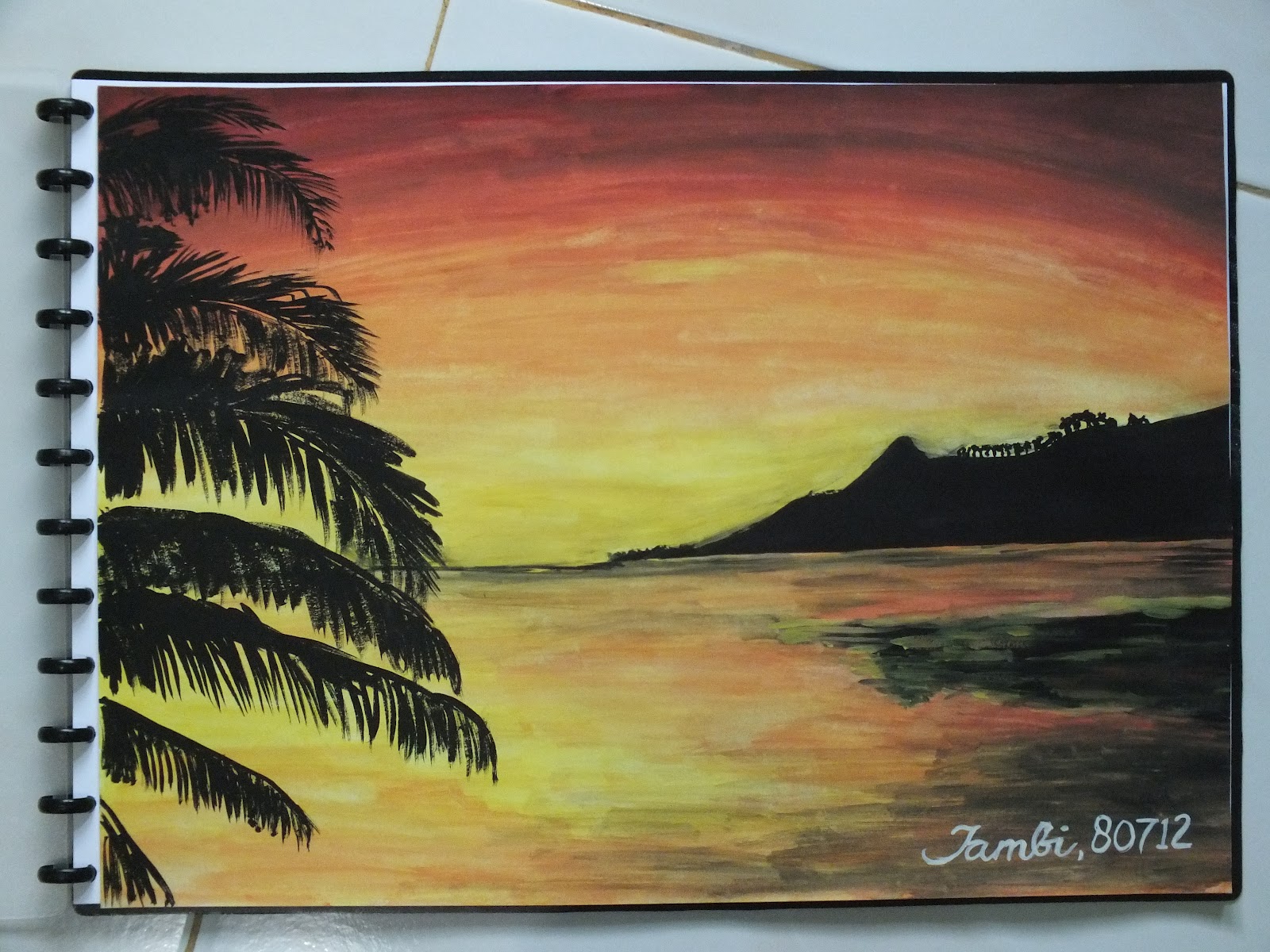 lukisan sunset di pantai - Jurnal Ibuk Dita