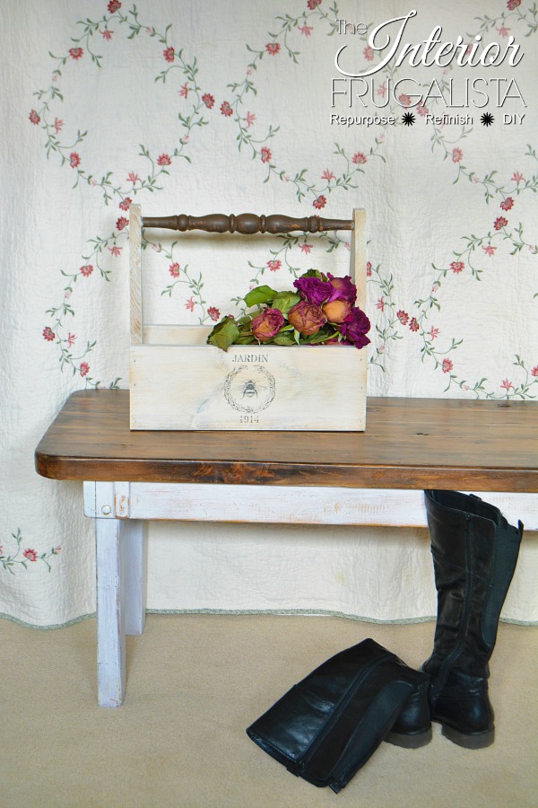 Stained and chalk painted Farmhouse Bench 