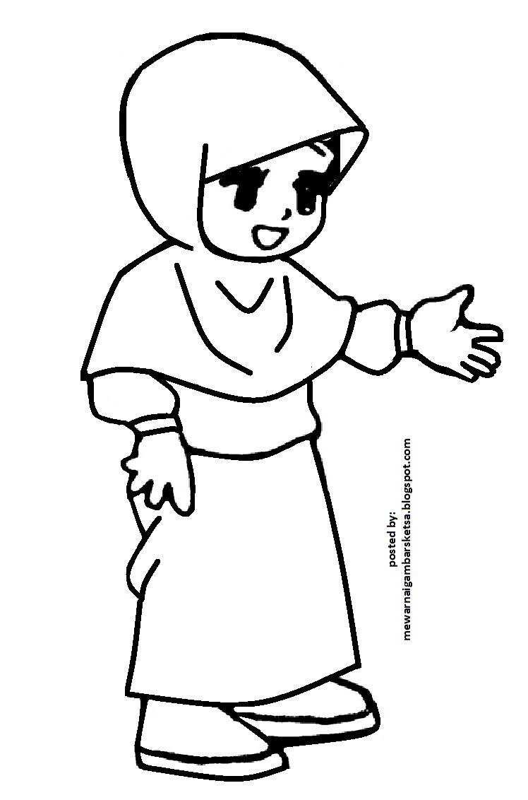 Mewarnai Gambar Mewarnai Gambar Sketsa Kartun Anak Muslimah 130