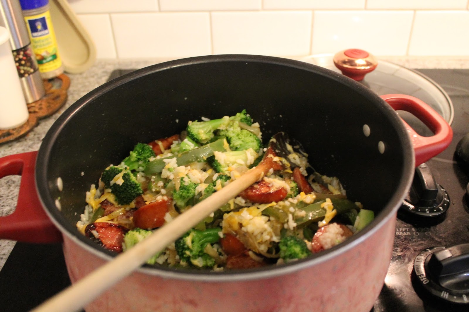 Dinner with the Grobmyers Cheesy Kielbasa, Rice and Broccoli Skillet