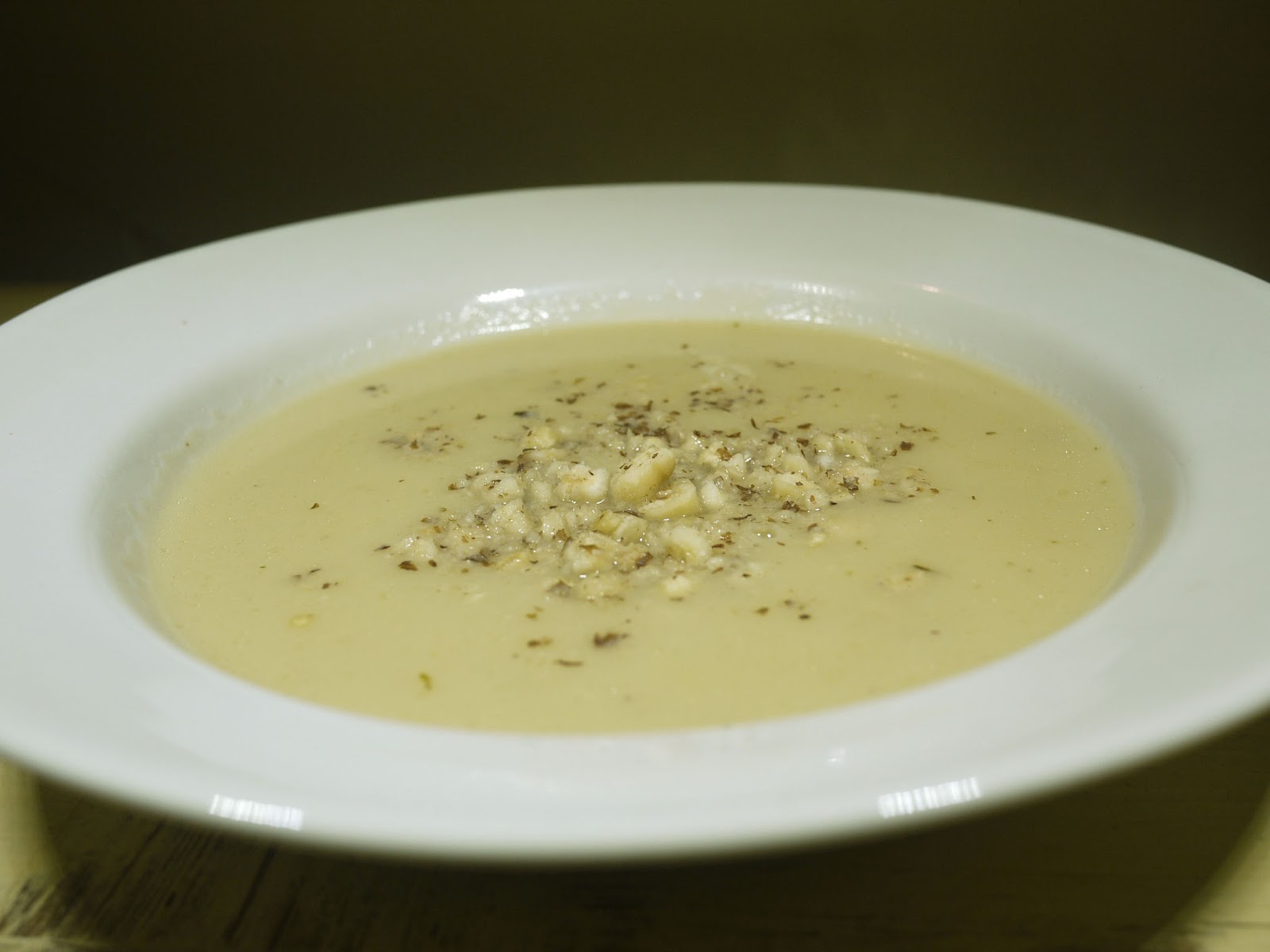Alf Cooks Vegetarian Potato and Jerusalem Artichoke Soup with Thyme, Mascarpone and Hazelnuts