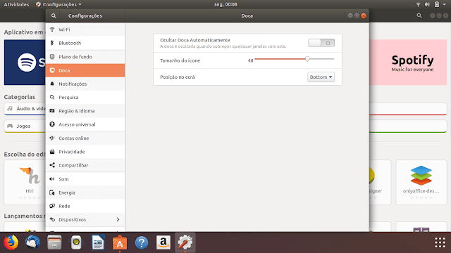 Configurações Dock Ubuntu 18.04 LTS Configurações Dock Ubuntu 18.04 LTS