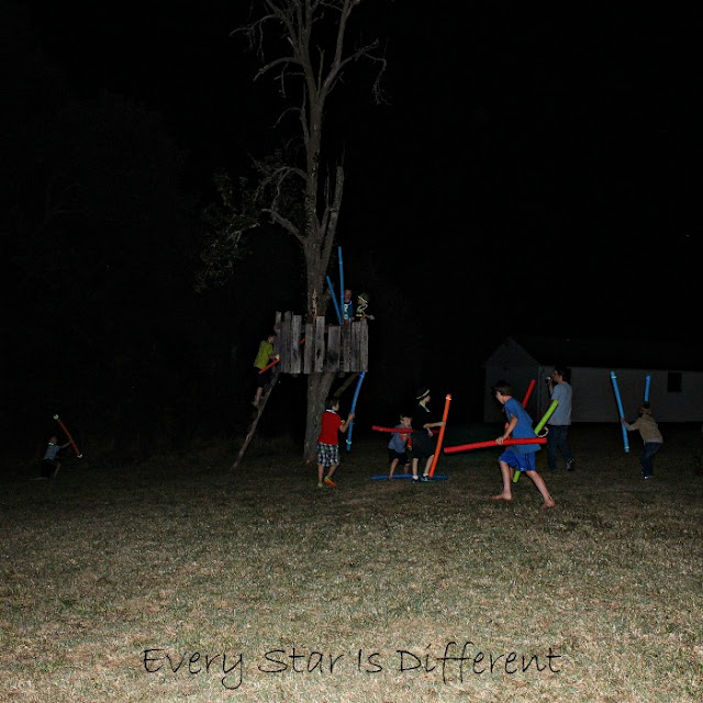 Pool Noodle and Glowstick Nighttime Games