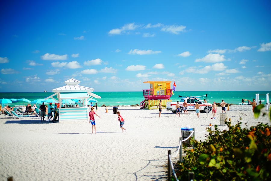 Colorful baywatch towers in South Beach Miami