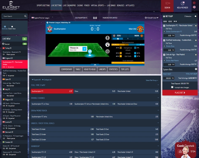 Elexbet Live Betting Screen