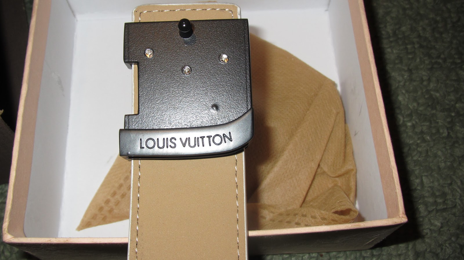 LV BELTS : Replica Louis Vuitton Azure Damier With Black Buckle Belt
