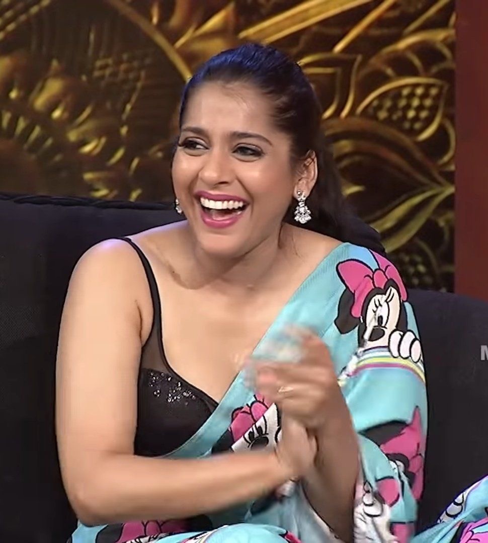 Rashmi Gautam latest transparent saree and sleeveless blouse photos