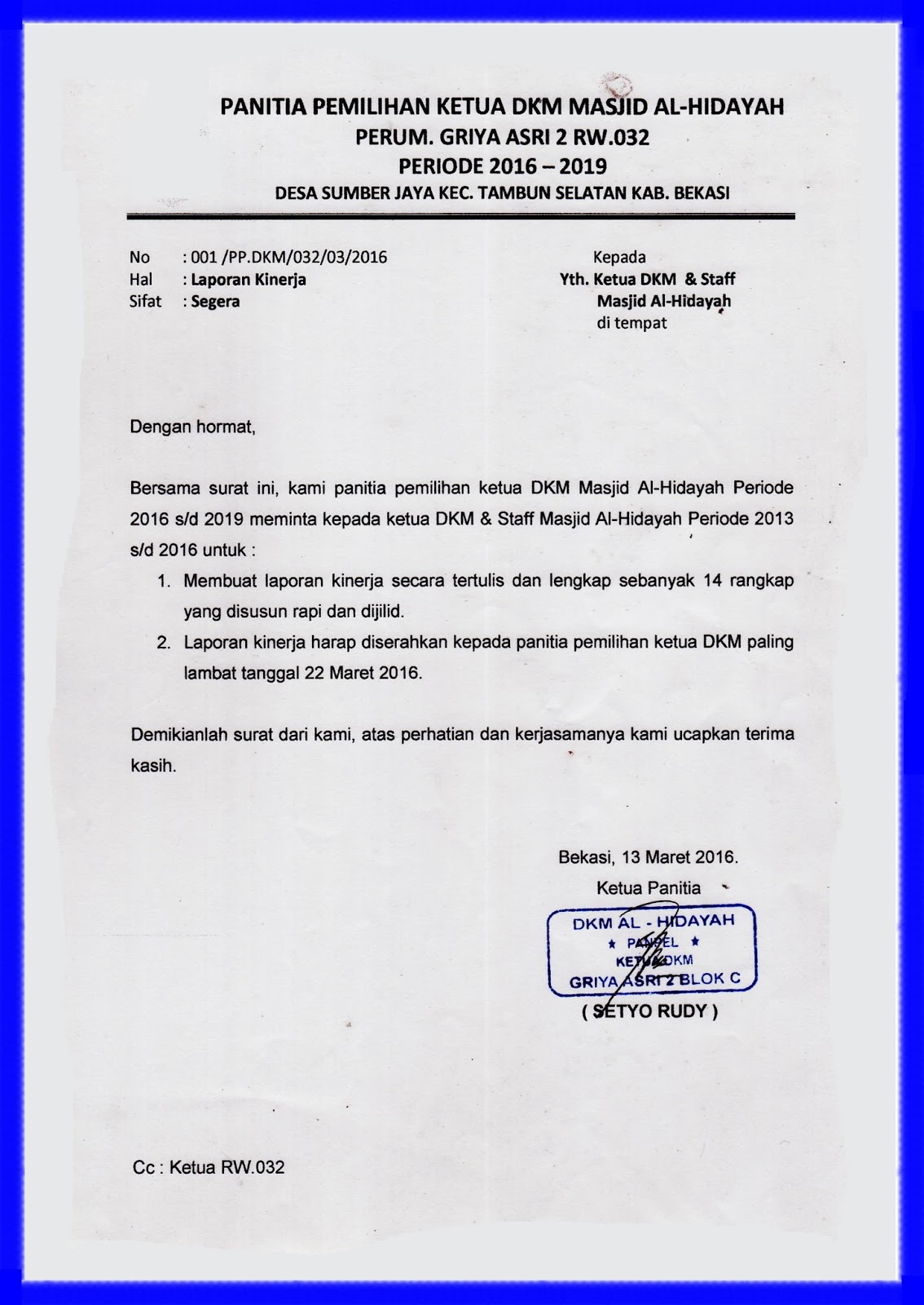 Pemilihan Ketua Dkm Al Hidayah Portal Rw 032