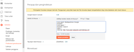 Setting Robots.txt yang SEO Blogger