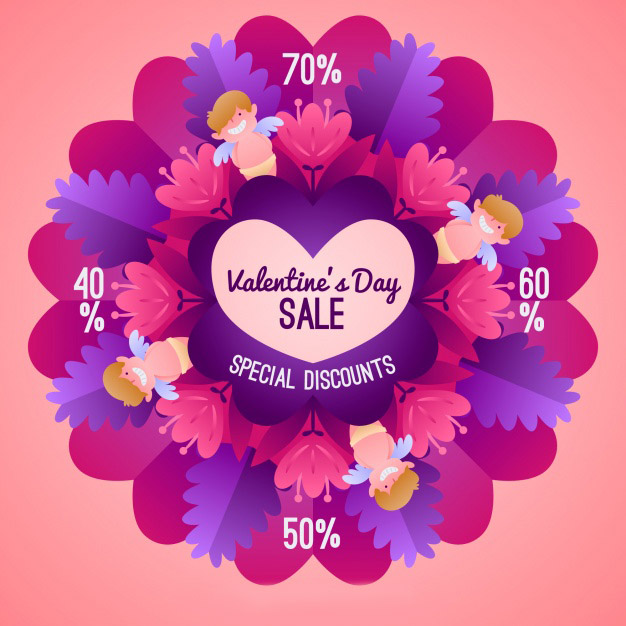 Valentines day sale background with feathers Free Vector